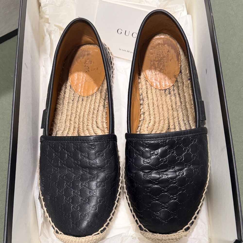 Gucci Black Embossed Leather Espadrilles - Picture 3 of 6